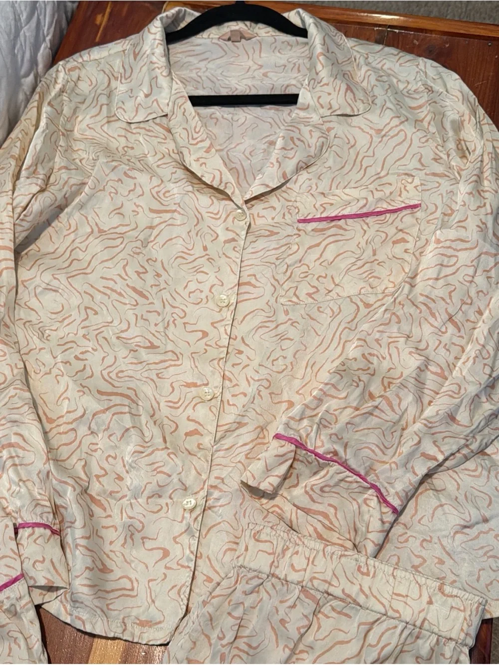 $298 Eberjey Inez Washable Silk Printed Long Pajama Set Medium